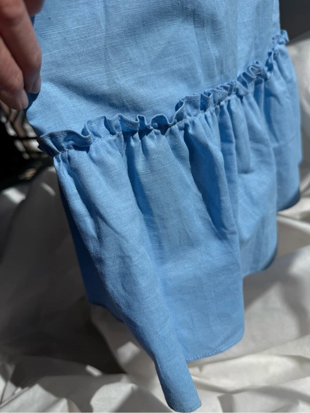 Linen summer dress Deluc. Blue smocked empire waist - Canadian sz XS S M L‎